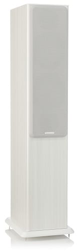 Monitor Audio Bronze 5 white ash - zij frontaanzicht met grill - Zuilspeaker